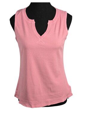 NWT | Akewei Sunset Pink Ribbed Knit Split V-Neck Sleeveless Tank Top | Large
